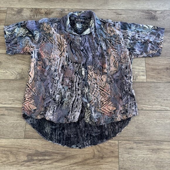 Vintage Tribes Art Rayon Button Up All Over Print - Picture 1 of 8